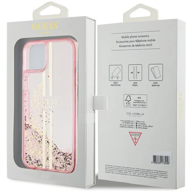 Чохол Guess Liquid Glitter Gold Stripes для iPhone 15 Plus | 14 Plus Pink (GUHCP15MLFCSEGP)