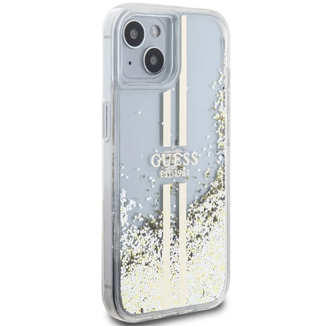 Чехол Guess Liquid Glitter Gold Stripes для iPhone 15 Plus | 14 Plus Transparent (GUHCP15MLFCSEGT)