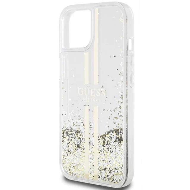 Чехол Guess Liquid Glitter Gold Stripes для iPhone 15 Plus | 14 Plus Transparent (GUHCP15MLFCSEGT)