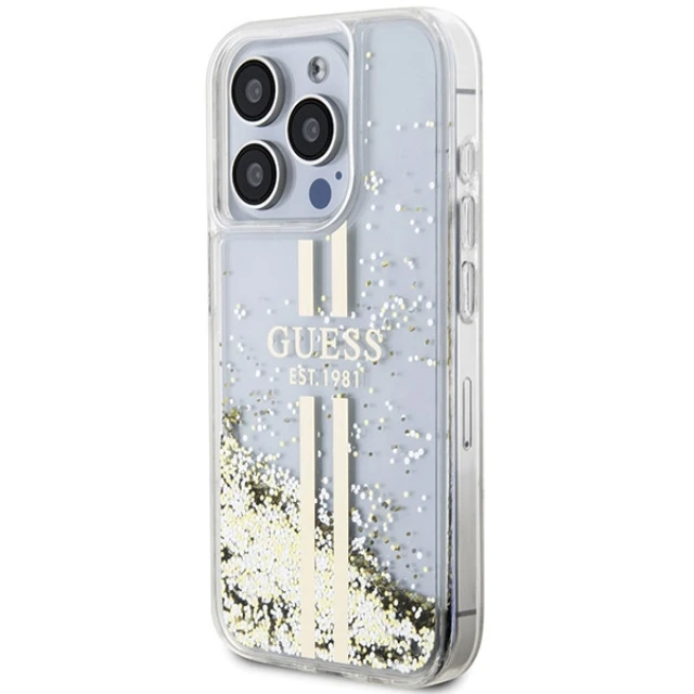 Чохол Guess Liquid Glitter Gold Stripes для iPhone 15 Pro Max Transparent (GUHCP15XLFCSEGT)
