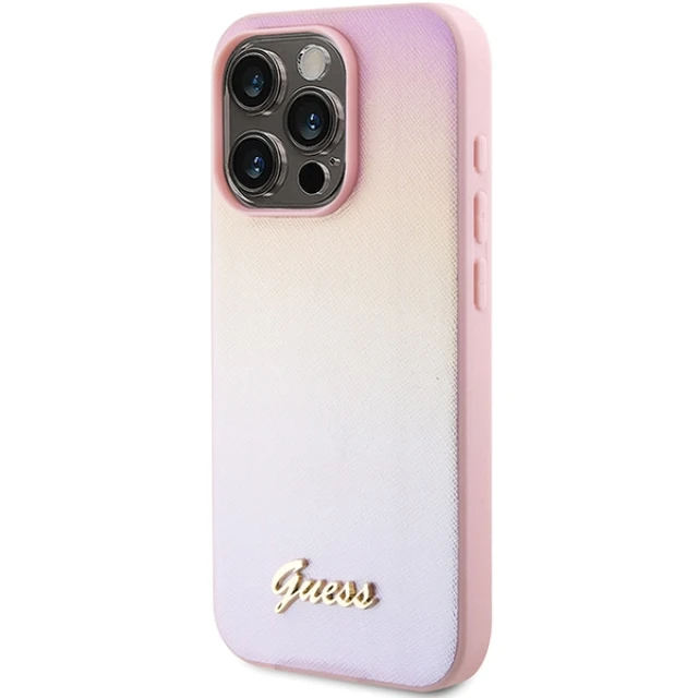 Чохол Guess Saffiano Iridescent Script для iPhone 14 Pro Pink (GUHCP14LPSAIRSP)