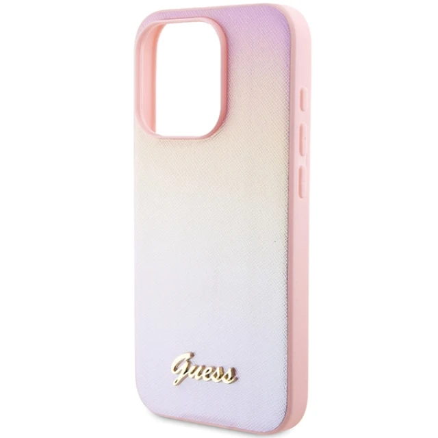 Чехол Guess Saffiano Iridescent Script для iPhone 14 Pro Max Pink (GUHCP14XPSAIRSP)