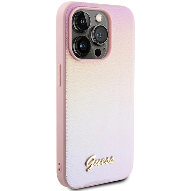 Чохол Guess Saffiano Iridescent Script для iPhone 15 Pro Pink (GUHCP15LPSAIRSP)