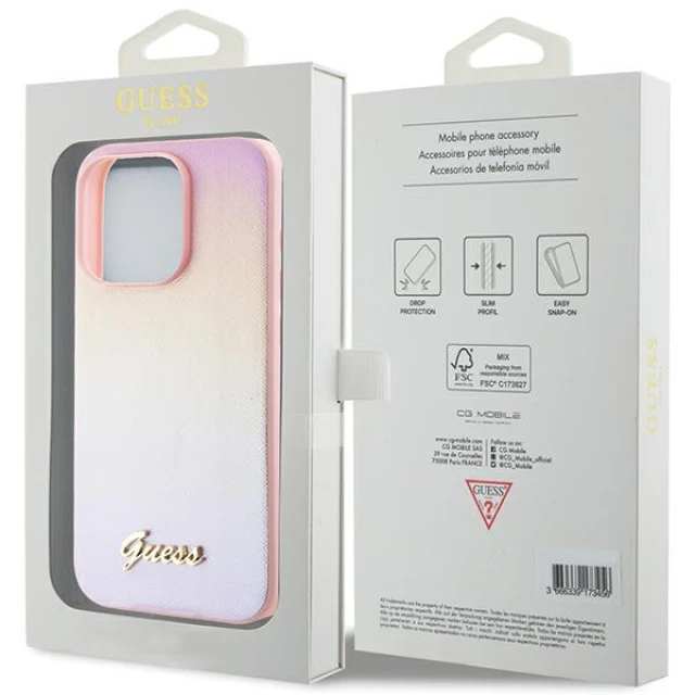 Чохол Guess Saffiano Iridescent Script для iPhone 15 Pro Pink (GUHCP15LPSAIRSP)