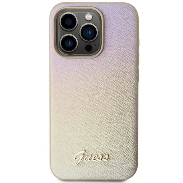 Чохол Guess Saffiano Iridescent Script для iPhone 15 Pro Max Gold (GUHCP15XPSAIRSD)