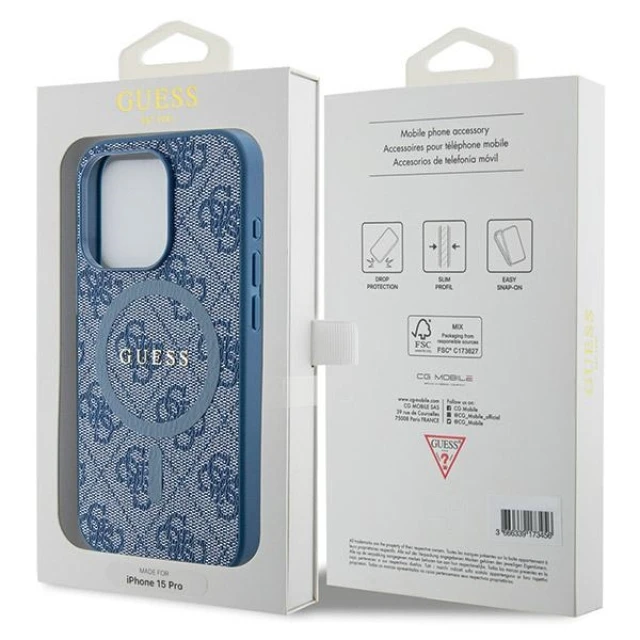 Чохол Guess 4G Collection Leather Metal Logo для iPhone 14 Pro Blue with MagSafe (GUHMP14LG4GFRB)