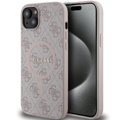 Чехол Guess 4G Collection Leather Metal Logo для iPhone 15 Plus | 14 Plus Pink with MagSafe (GUHMP15MG4GFRP)