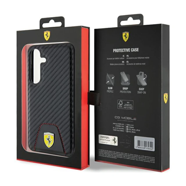 Чохол Ferrari Carbon Stitched Bottom для Samsung Galaxy S24 (S921) Black (FEHCS24SN3PUK)