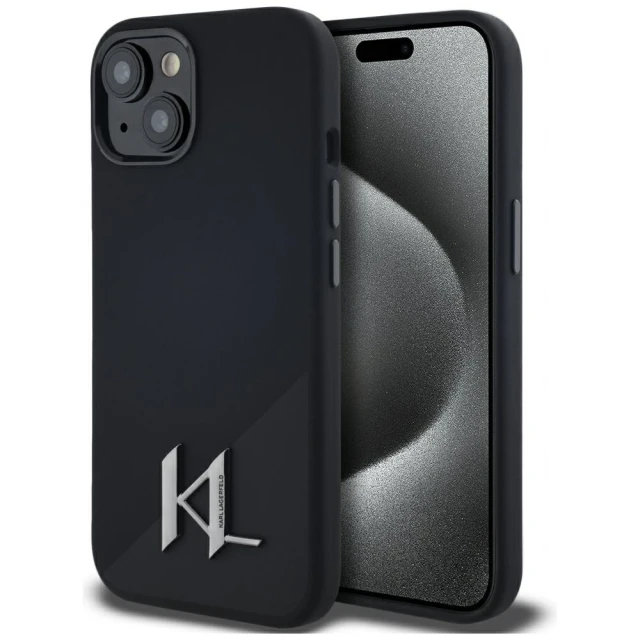 Чохол Karl Lagerfeld Silicone Shadow Metal Initial для iPhone 15 Black with MagSafe (KLHMP15SSCMKMPCK)