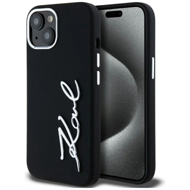 Чохол Karl Lagerfeld Silicone Metal Script Logo для iPhone 15 Black (KLHCP15SSCMSMVK)