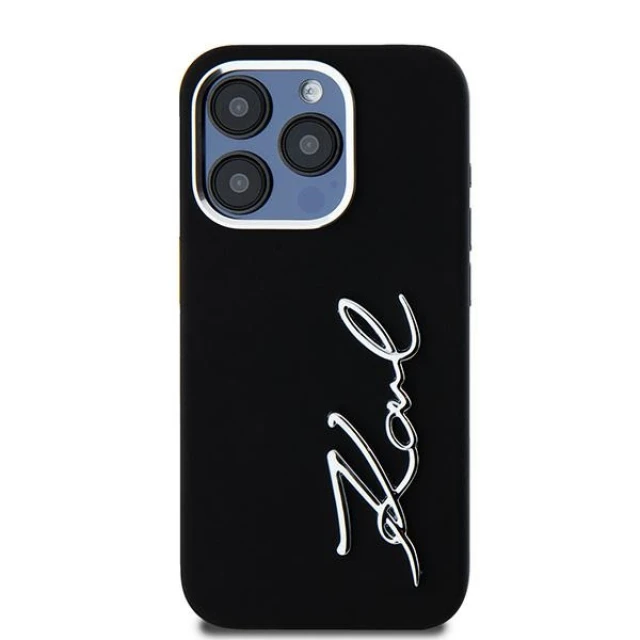 Чохол Karl Lagerfeld Silicone Metal Script Logo для iPhone 15 Pro Black (KLHCP15LSCMSMVK)