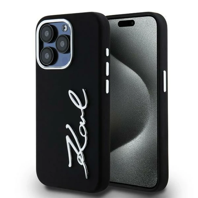 Чохол Karl Lagerfeld Silicone Metal Script Logo для iPhone 15 Pro Max Black (KLHCP15XSCMSMVK)
