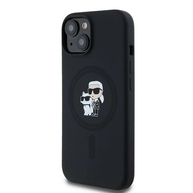 Чохол Karl Lagerfeld Silicone Karl & Choupette для iPhone 15 Plus | 14 Plus Black with MagSafe (KLHMP15MSCMKCRHK)