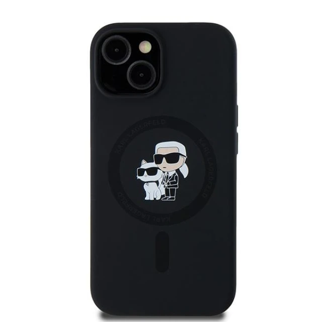 Чохол Karl Lagerfeld Silicone Karl & Choupette для iPhone 15 Plus | 14 Plus Black with MagSafe (KLHMP15MSCMKCRHK)