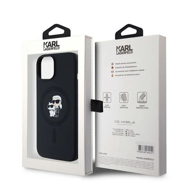Чохол Karl Lagerfeld Silicone Karl & Choupette для iPhone 15 Plus | 14 Plus Black with MagSafe (KLHMP15MSCMKCRHK)