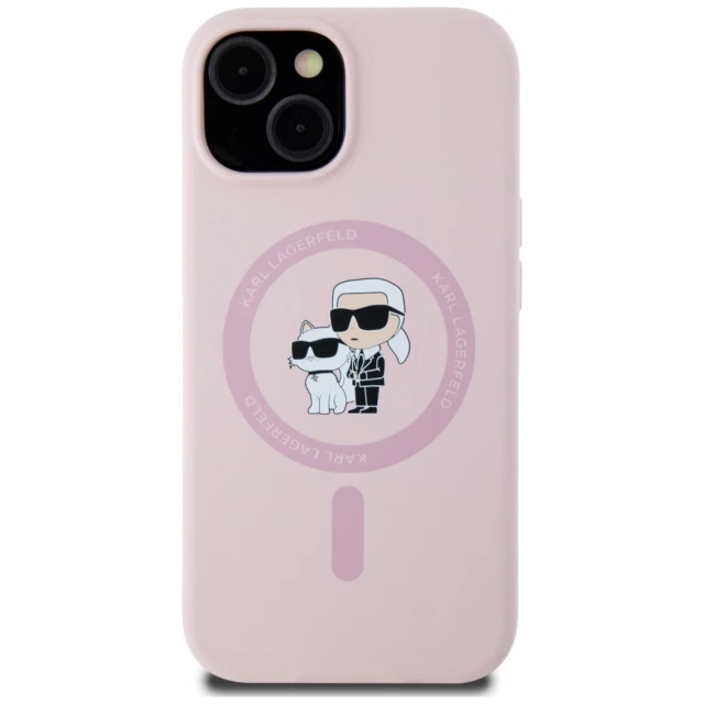 Чохол Karl Lagerfeld Silicone Karl & Choupette Ring для iPhone 15 Pink with MagSafe (KLHMP15SSCMKCRHP)