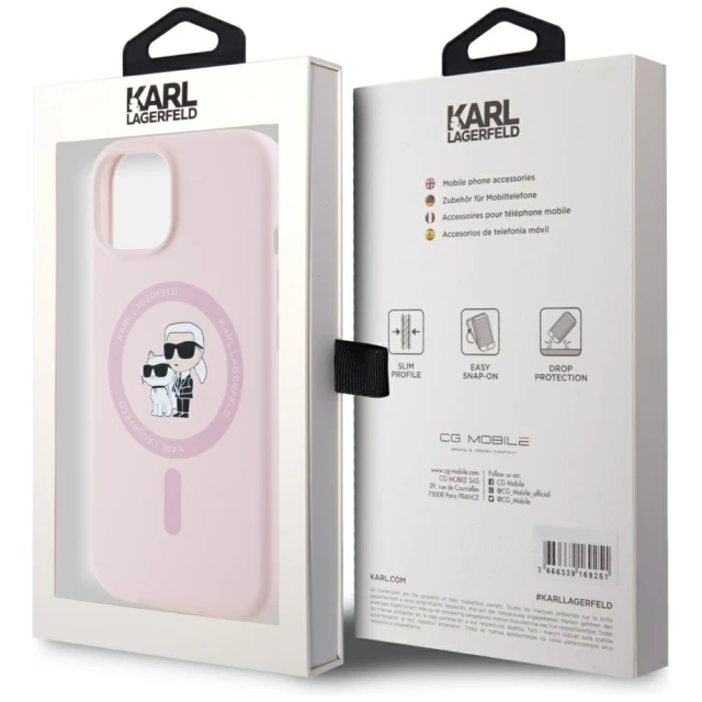 Чохол Karl Lagerfeld Silicone Karl & Choupette Ring для iPhone 15 Pink with MagSafe (KLHMP15SSCMKCRHP)