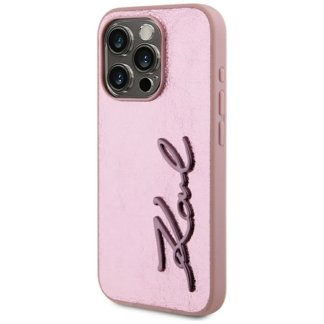 Чохол Karl Lagerfeld Metal Signature для iPhone 15 Pro Pink (KLHCP15LPFMFBKMP)
