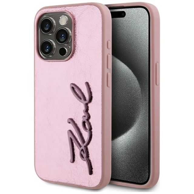 Чохол Karl Lagerfeld Metal Signature для iPhone 15 Pro Max Pink (KLHCP15XPFMFBKMP)