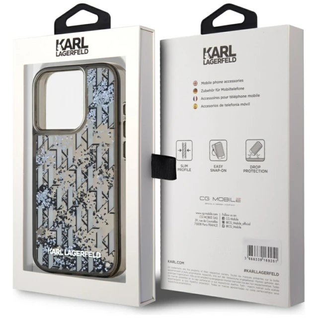 Чохол Karl Lagerfeld Liquide Glitter Monogram Gradient для iPhone 15 Pro Black (KLHCP15LLKLGKCCK)
