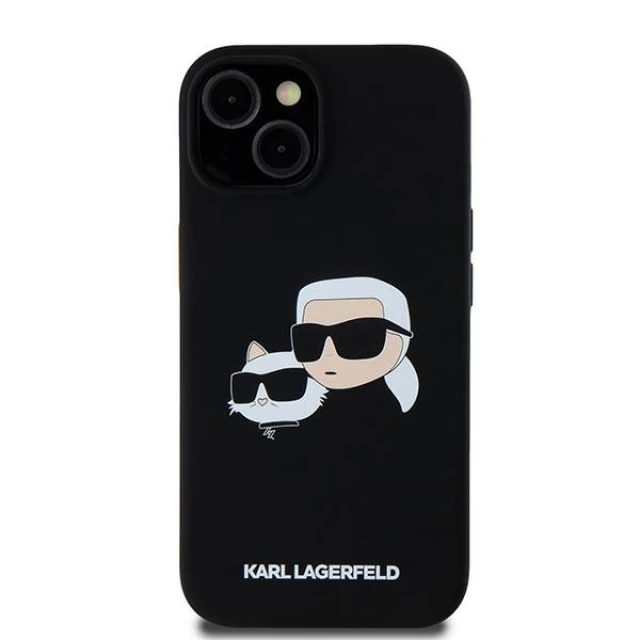 Чохол Karl Lagerfeld Silicone Karl & Choupette Head для iPhone 15 Black with MagSafe (KLHMP15SSKCHPPLK)