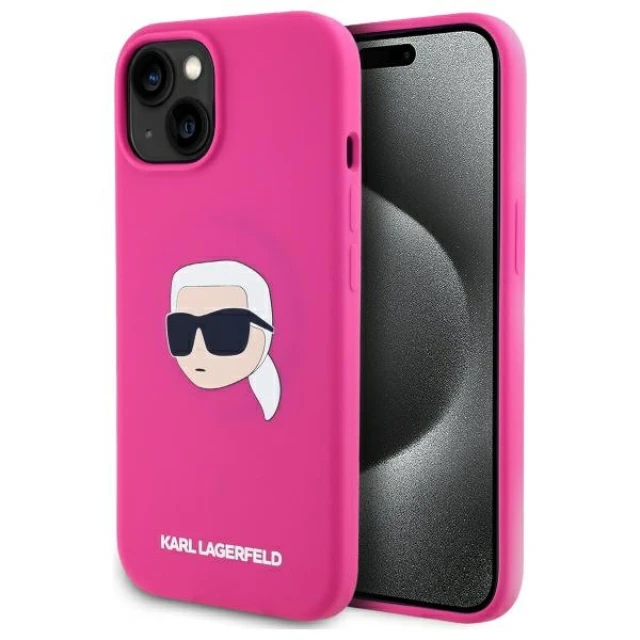 Чохол Karl Lagerfeld Silicone Karl Head для iPhone 15 Fuschia with MagSafe (KLHMP15SSKHPPLF)