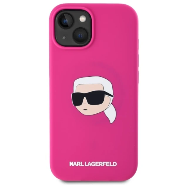 Чохол Karl Lagerfeld Silicone Karl Head для iPhone 15 Fuschia with MagSafe (KLHMP15SSKHPPLF)