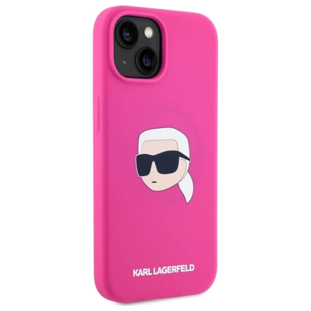 Чохол Karl Lagerfeld Silicone Karl Head для iPhone 15 Fuschia with MagSafe (KLHMP15SSKHPPLF)