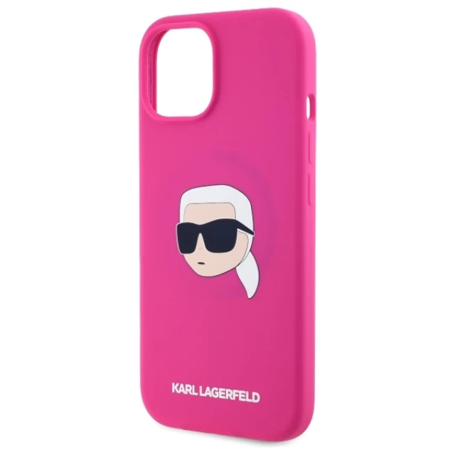Чохол Karl Lagerfeld Silicone Karl Head для iPhone 15 Fuschia with MagSafe (KLHMP15SSKHPPLF)