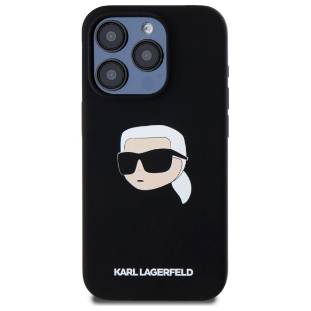 Чохол Karl Lagerfeld Silicone Karl Head для iPhone 15 Pro Black with MagSafe (KLHMP15LSKHPPLK)