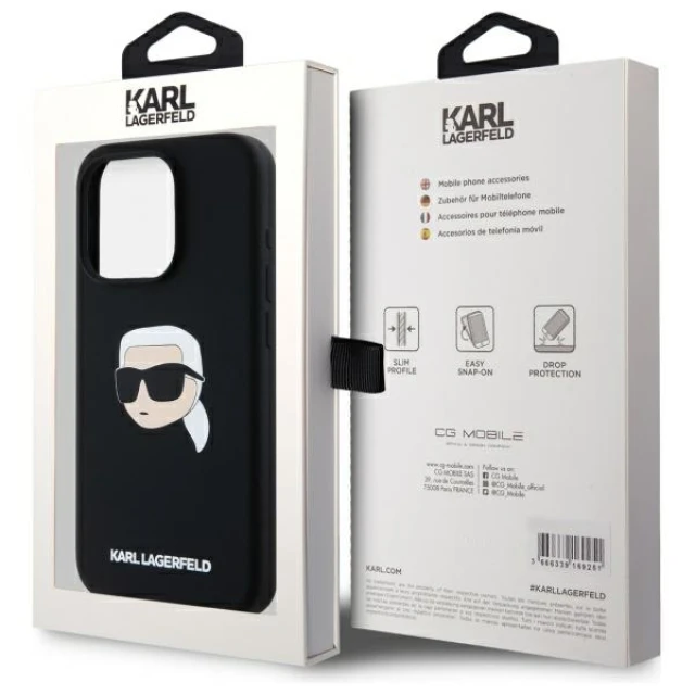 Чохол Karl Lagerfeld Silicone Karl Head для iPhone 15 Pro Max Black with MagSafe (KLHMP15XSKHPPLK)