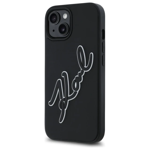 Чохол Karl Lagerfeld 3D Rubber Bicolor Signature для iPhone 15 Black (KLHCP15S3DRKSDLK)