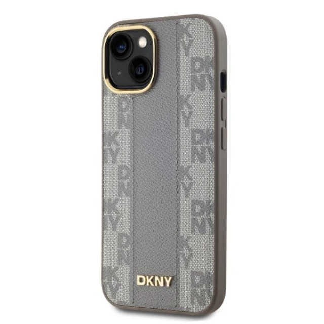 Чохол DKNY Leather Checkered Mono Pattern для iPhone 14 Beige with MagSafe (DKHMP14SPCPVSLE)