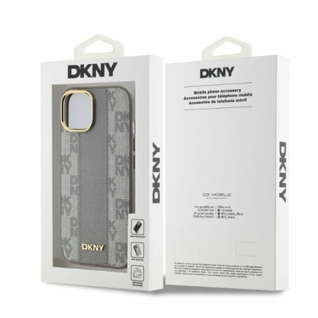 Чохол DKNY Leather Checkered Mono Pattern для iPhone 14 Beige with MagSafe (DKHMP14SPCPVSLE)