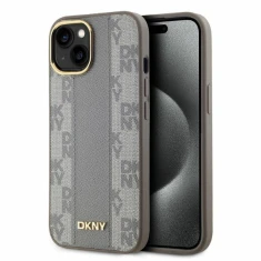 Чохол DKNY Leather Checkered Mono Pattern для iPhone 15 Beige with MagSafe (DKHMP15SPCPVSLE)