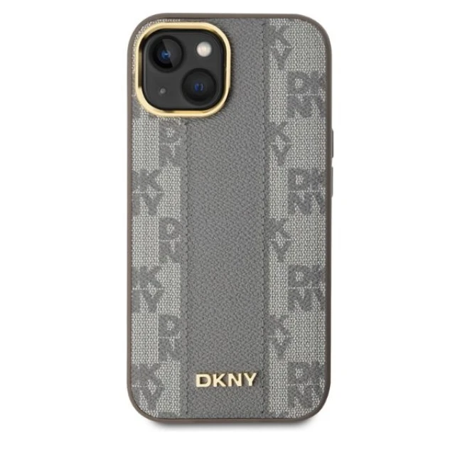 Чохол DKNY Leather Checkered Mono Pattern для iPhone 15 Beige with MagSafe (DKHMP15SPCPVSLE)