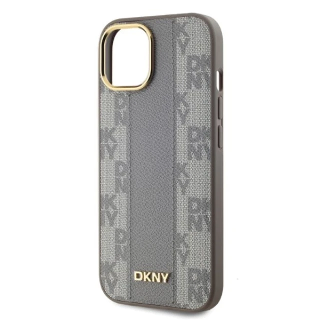 Чохол DKNY Leather Checkered Mono Pattern для iPhone 15 Beige with MagSafe (DKHMP15SPCPVSLE)