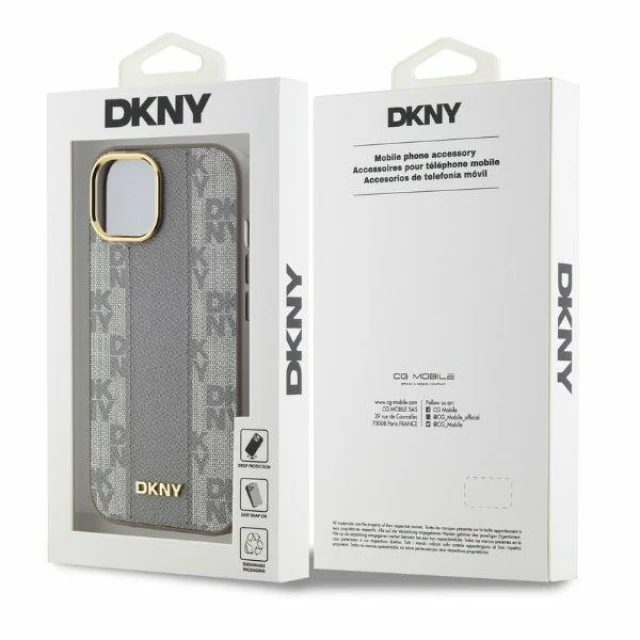 Чохол DKNY Leather Checkered Mono Pattern для iPhone 15 Beige with MagSafe (DKHMP15SPCPVSLE)