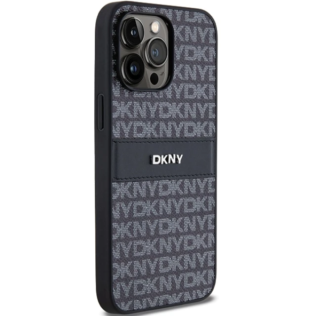 Чехол DKNY Leather Mono Stripe & Metal Logo для iPhone 14 Pro Black (3666339260378)