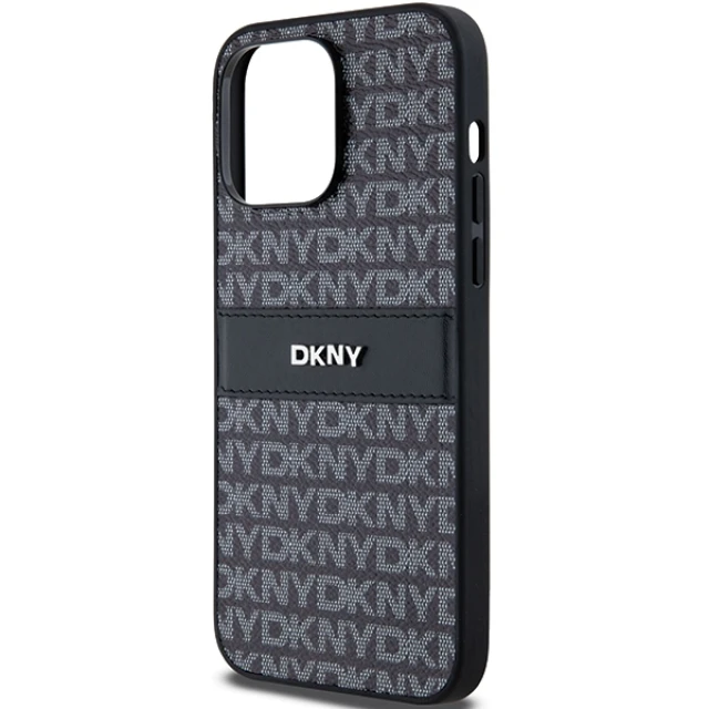 Чехол DKNY Leather Mono Stripe & Metal Logo для iPhone 14 Pro Black (3666339260378)