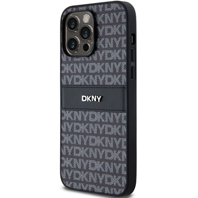 Чехол DKNY Leather Mono Stripe & Metal Logo для iPhone 14 Pro Max Black (DKHCP14XPRTHSLK)