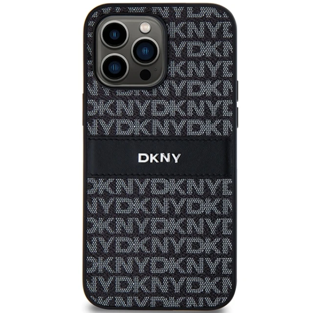 Чехол DKNY Leather Mono Stripe & Metal Logo для iPhone 14 Pro Max Black (DKHCP14XPRTHSLK)