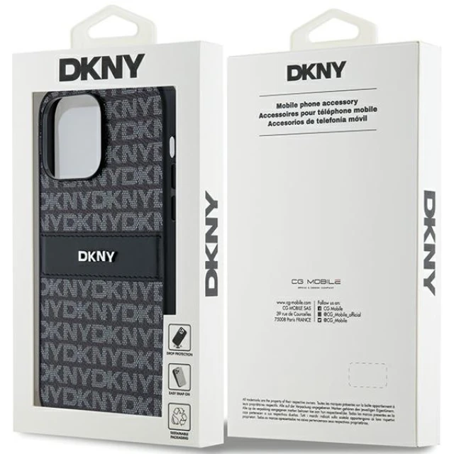 Чехол DKNY Leather Mono Stripe & Metal Logo для iPhone 14 Pro Max Black (DKHCP14XPRTHSLK)