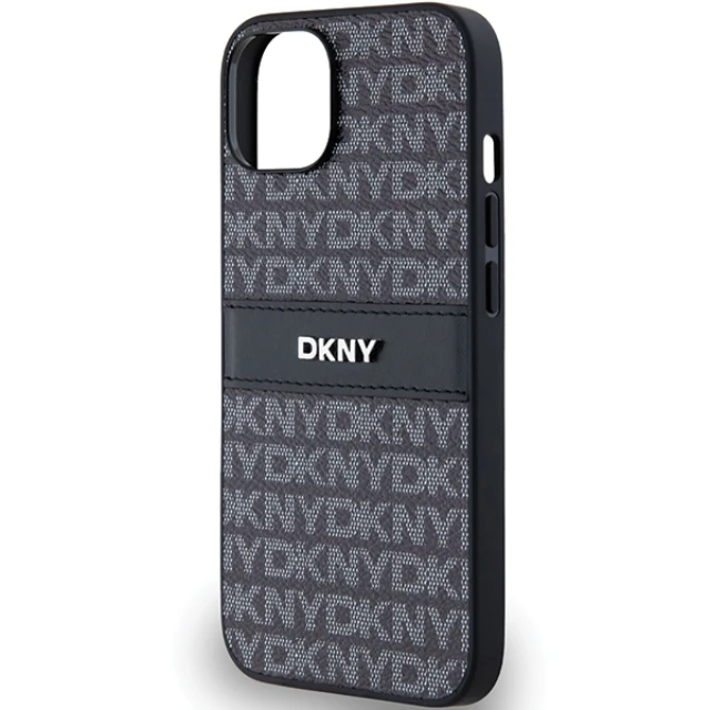 Чохол DKNY Leather Mono Stripe & Metal Logo для iPhone 15 Plus / 14 Plus Black (DKHCP15MPRTHSLK)