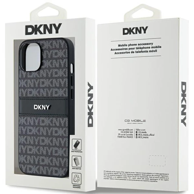 Чохол DKNY Leather Mono Stripe & Metal Logo для iPhone 15 Plus / 14 Plus Black (DKHCP15MPRTHSLK)
