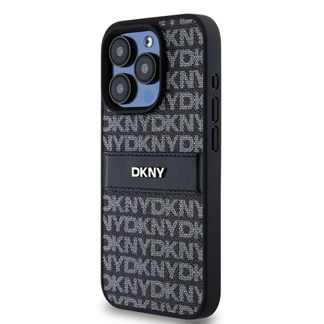 Чехол DKNY Leather Mono Stripe Metal для iPhone 15 Pro Black (DKHCP15LPRTHSLK)