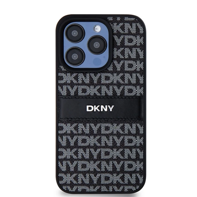 Чехол DKNY Leather Mono Stripe Metal для iPhone 15 Pro Black (DKHCP15LPRTHSLK)