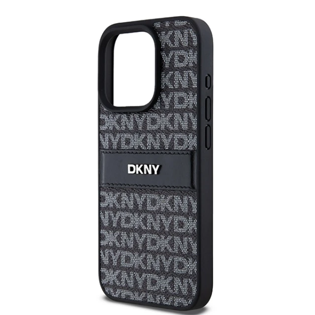 Чехол DKNY Leather Mono Stripe Metal для iPhone 15 Pro Black (DKHCP15LPRTHSLK)