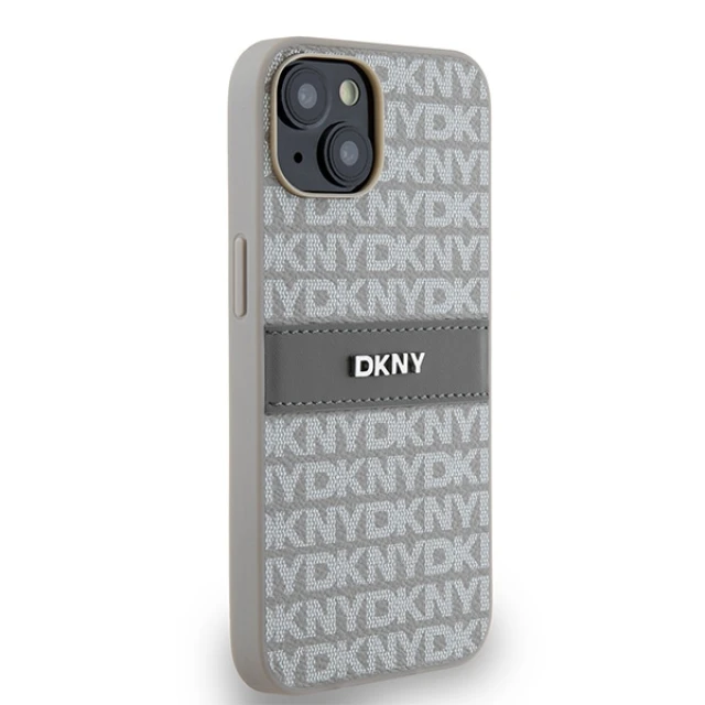 Чохол DKNY Leather Mono Stripe & Metal Logo для iPhone 14 / iPhone 15 / iPhone 13 Beige (DKHCP14SPRTHSLE)