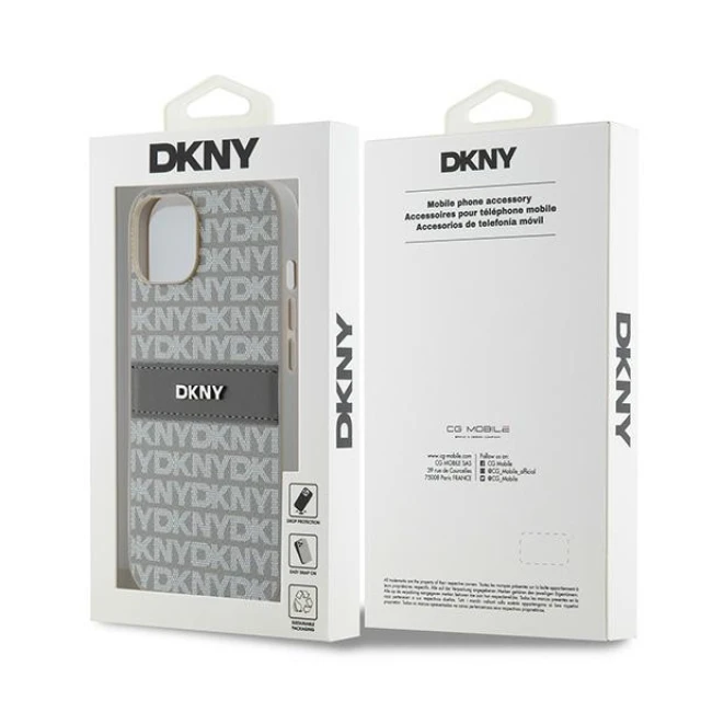Чохол DKNY Leather Mono Stripe & Metal Logo для iPhone 14 / iPhone 15 / iPhone 13 Beige (DKHCP14SPRTHSLE)